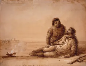 Trappers without Ammunition and in a Starving Condition near Independence Rock, c.1850 (sepia wash on paper) Trappers without Ammunition and in a Starving Condition near Independence Rock, c.1850 (sepia wash on paper)