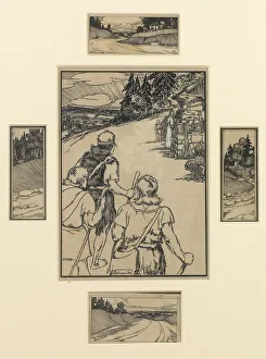 Travellers with four forest vignettes to the margins, 1898 (ink on paper) Travellers with four forest vignettes to the margins, 1898 (ink on paper)