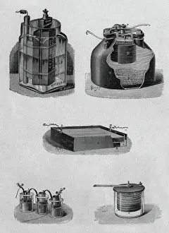 Transverse Section Prints: Several types of batteries, 1899 (engraving)