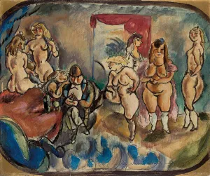 Portly Prints: The Undecided Client; Le client indecis, 1916 (oil and charcoal on board)