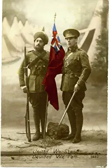 Officers Prints: United We Stand Devided [sic] We Fall, c.1914 (sepia/hand-coloured photo)