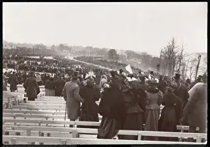Stands Prints: View from the bleechers of the crowd and procession associated with the dedication of