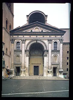 View of the facade designed by Leon Battista Alberti (1404-72) built after his death by Luca Fancelli (1430-94) View of the facade designed by Leon Battista Alberti (1404-72) built after his death by Luca Fancelli (1430-94)