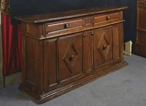 Sideboard Prints: Walnut sideboard with diamond patterns, made in Tuscany, Italy, 16th century