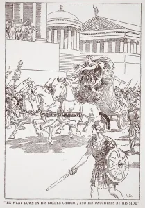 He went down in his golden chariot, and his daughters by his side (litho) He went down in his golden chariot, and his daughters by his side (litho)