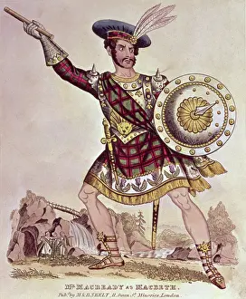 Kilt Prints: William Charles Macready as Macbeth, engraved by M and B Skelt (coloured engraving)
