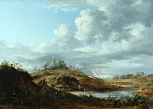 James Charles Prints: A Windmill above a River (oil on panel)