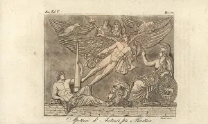 A winged genius carries Emperor Antoninus Pius and his wife Faustina to heaven A winged genius carries Emperor Antoninus Pius and his wife Faustina to heaven