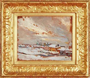 Frederick William Jackson Prints: A winter landscape with distant cupolas, Russia (oil on panel)