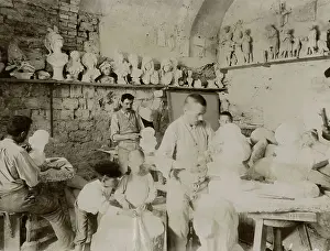 Workshop for processing alabaster in Torre degli Auguri, Volterra, Tuscany, Italy, photograph by Corrado Ricci, July-August 1904
