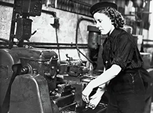 Manufacturing Prints: A Wren using a turning machine in the Second World War, 1939-45 (photo)