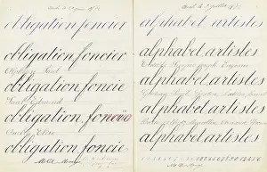 Enfance Prints: Writing notebook, words in large cursive script, c1880-1900 (print)
