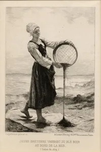 A Young Bretonne Winnowing Buckwheat at the Seaside, engraved by Cadart in 1874 (print) A Young Bretonne Winnowing Buckwheat at the Seaside, engraved by Cadart in 1874 (print)