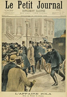The Zola Affair: Emile Zola (1840-1902) at the Palais de Justice, cover of Le Petit Journal, 20th February 1898 (engraving)